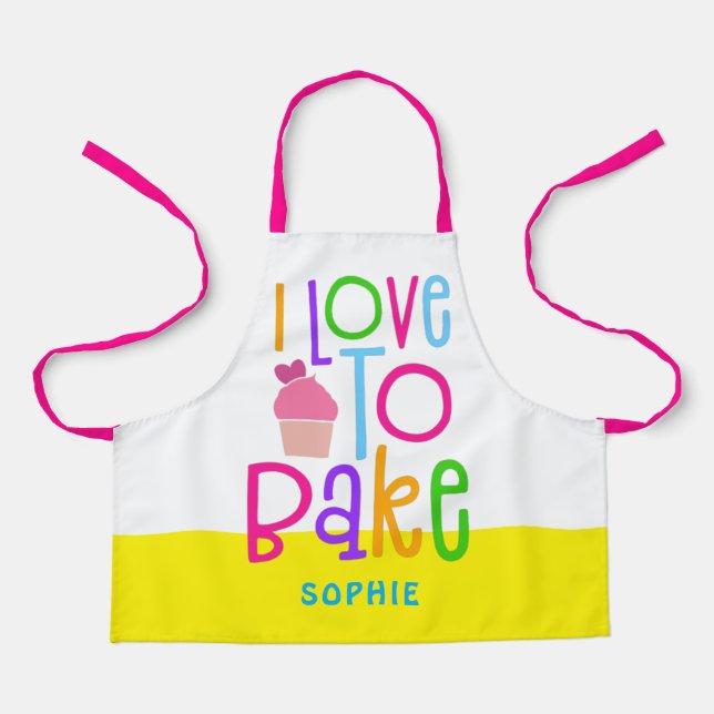 Colourful I Love To Bake Typographical Name Apron (Front)