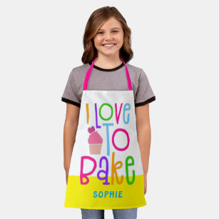 Colourful I Love To Bake Typographical Name Apron