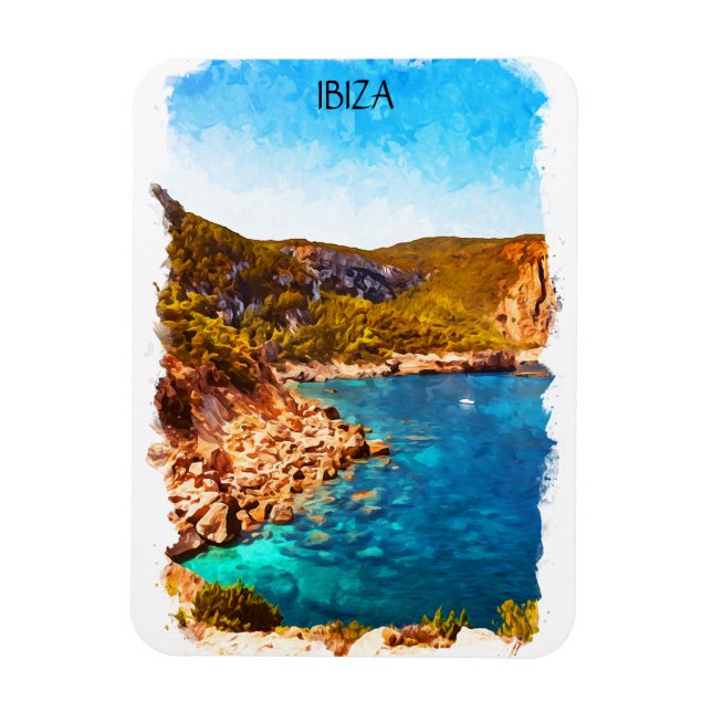Colourful Ibiza Spain Watercolor Landscape Magnet (Vertical)