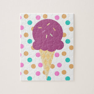 Colourful Ice Cream and Dots Pink Blue Colourful Jigsaw Puzzle