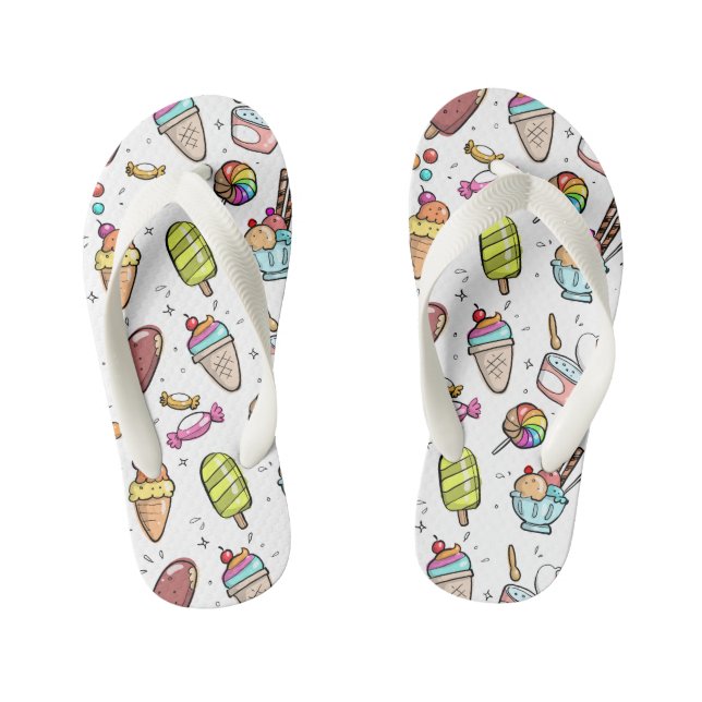 Colourful Ice Cream, Candy and Lollies Pattern Kid's Thongs (Footbed)