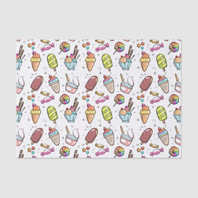 Colourful Ice Cream, Candy and Lollies Pattern Tissue Paper (Front)