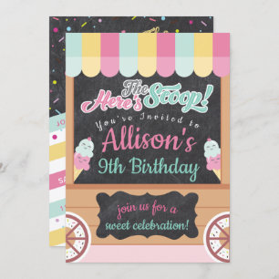 Colourful Ice Cream Cart Birthday Party Invitation