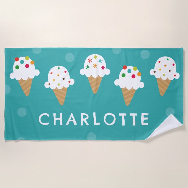 Colourful Ice Cream Cone Beach Towel (Front)