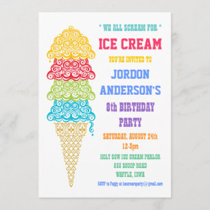 Colourful Ice Cream Cone Party Invitation