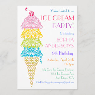 Colourful Ice Cream Cone Party Invitation