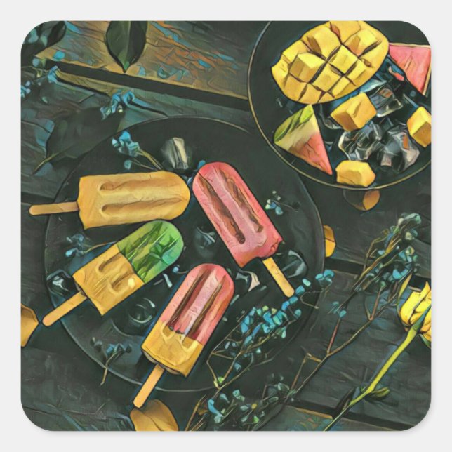 Colourful ice cream cone popsicle square sticker (Front)