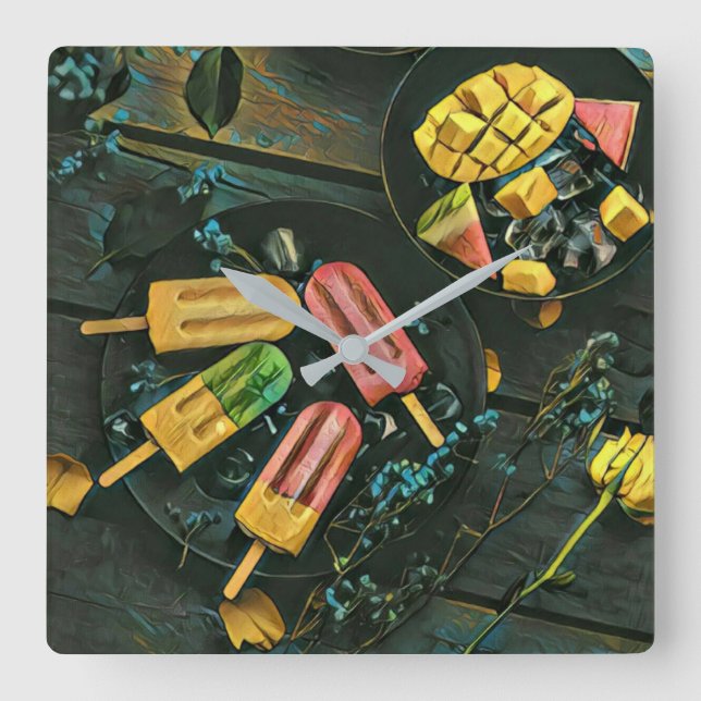 Colourful ice cream cone popsicle square wall clock (Front)