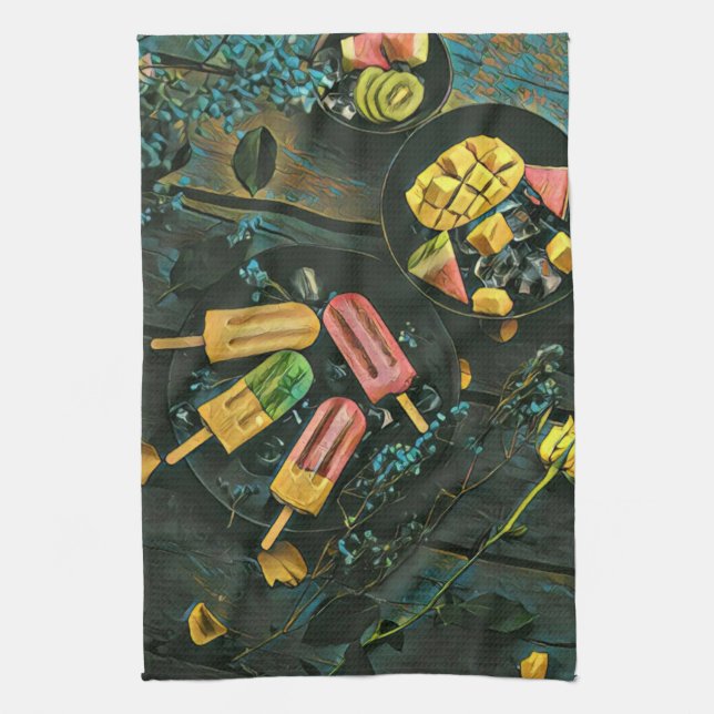 Colourful ice cream cone popsicle tea towel (Vertical)