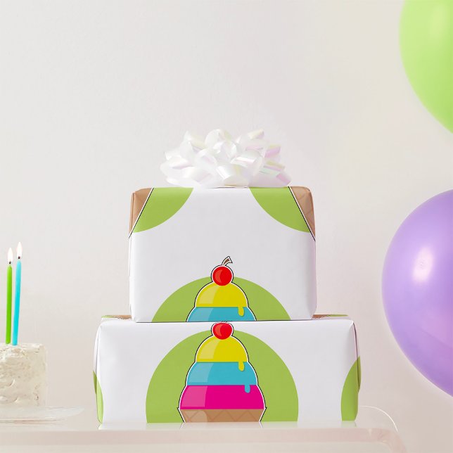 Colourful Ice Cream Cone with Cherry Wrapping Paper (Creator Uploaded)