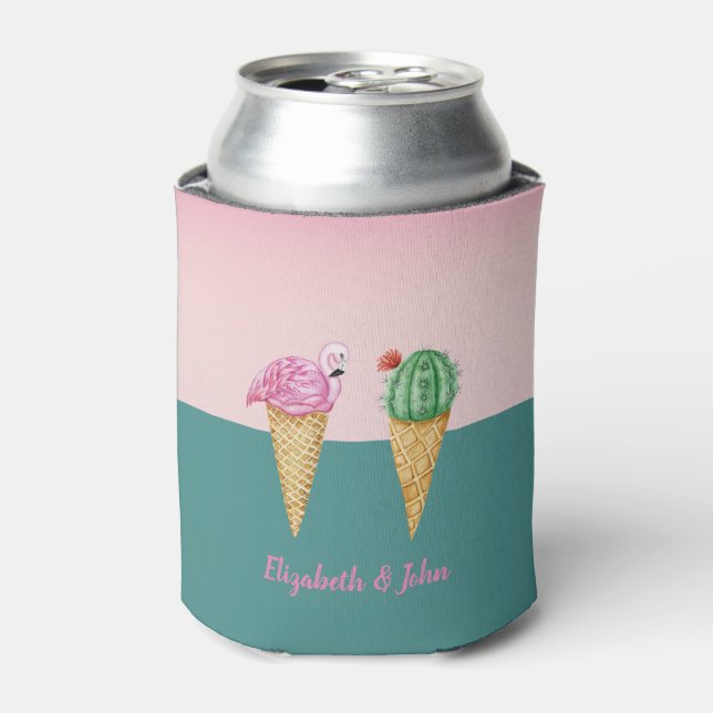 Colourful Ice Cream Cones Cactus Pink Flamingos Can Cooler (Can Front)