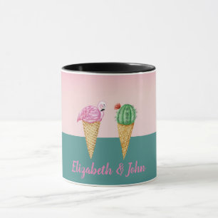 Colourful Ice Cream Cones Cactus Pink Flamingos Mug