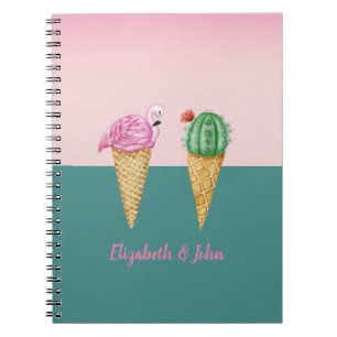Colourful Ice Cream Cones Cactus Pink Flamingos Notebook