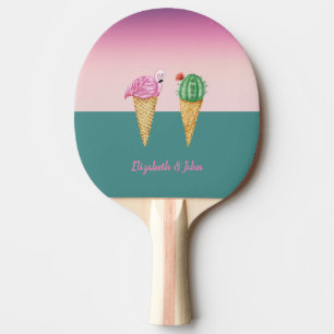Colourful Ice Cream Cones Cactus Pink Flamingos Ping Pong Paddle