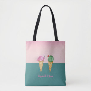 Colourful Ice Cream Cones Cactus Pink Flamingos Tote Bag