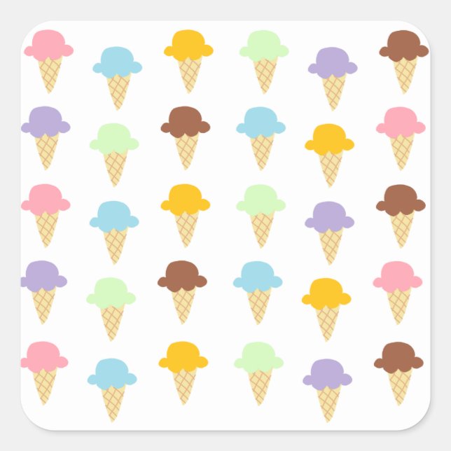 Colourful Ice Cream Cones Square Sticker (Front)