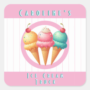 Colourful ice cream food truck square sticker