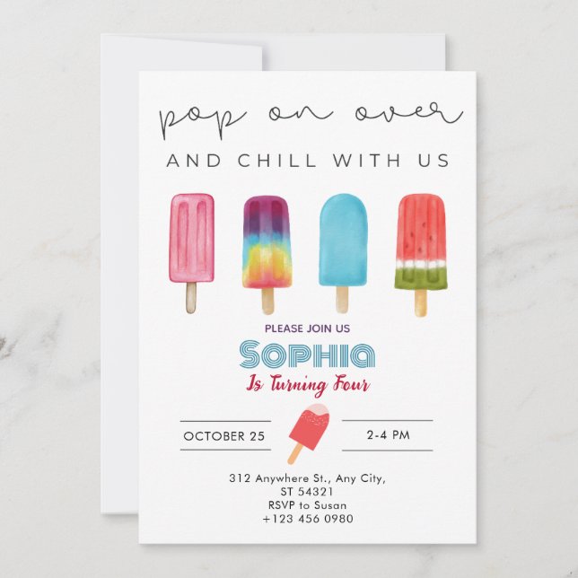 Colourful Ice Cream Four Birthday Party Invitation (Front)