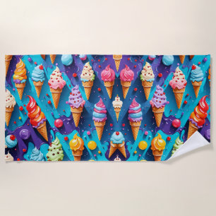 Colourful Ice cream, fresh summer food art  Beach Towel