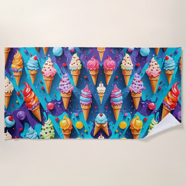 Colourful Ice cream, fresh summer food art  Beach Towel (Front)