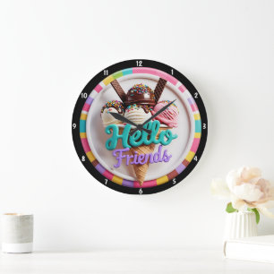 Colourful Ice Cream Fun Sprinkles Friendly Message Large Clock