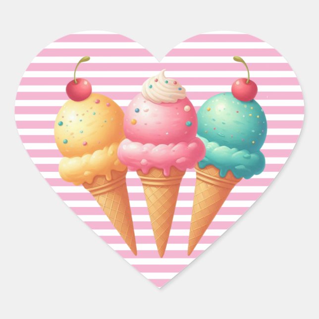 Colourful Ice cream Heart Sticker (Front)