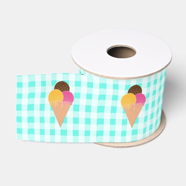 Colourful Ice Cream Illustration Grosgrain Ribbon (Spool)