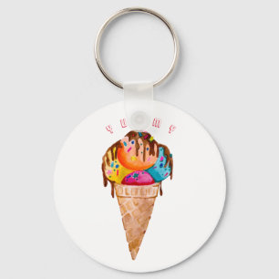 Colourful ice cream in a crispy cone key ring