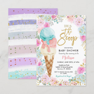 Colourful Ice Cream Pastel Flowers Baby Shower Invitation