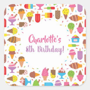 Colourful Ice Cream Pattern Birthday Party Sticker