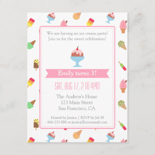 Colourful Ice cream pattern party invitations