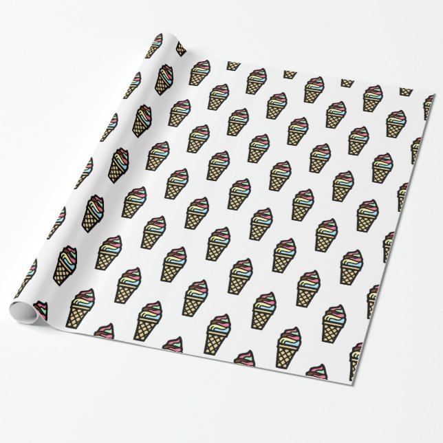 Colourful Ice Cream Pattern Wrapping Paper (Unrolled)