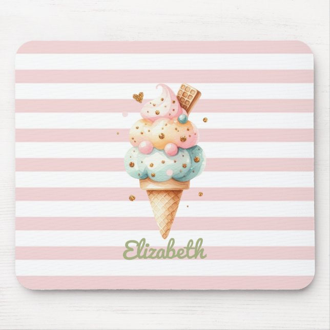 Colourful Ice cream Pink Stripes   Mouse Pad (Front)