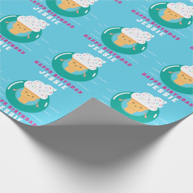 Colourful Ice Cream Pool Party Kids Summer Birthda Wrapping Paper (Corner)