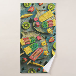 Colourful ice cream popsicles fruits bath towel set