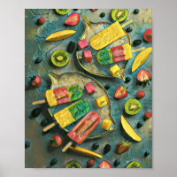Colourful ice cream popsicles fruits