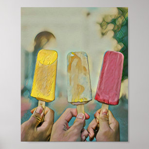 Colourful ice cream popsicles poster