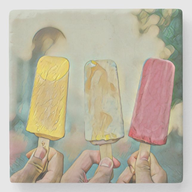 Colourful ice cream popsicles stone coaster (Front)