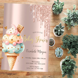 Colourful Ice cream Rose Gold Sweets Baby Shower Invitation