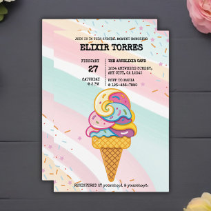 Colourful Ice Cream Scoop Sprinkles Baby Shower Invitation