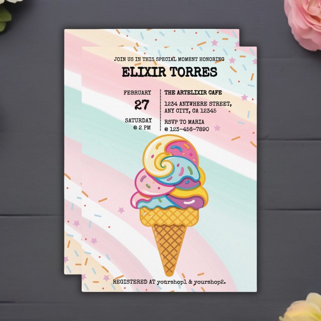 Colourful Ice Cream Scoop Sprinkles Baby Shower Invitation (Creator Uploaded)