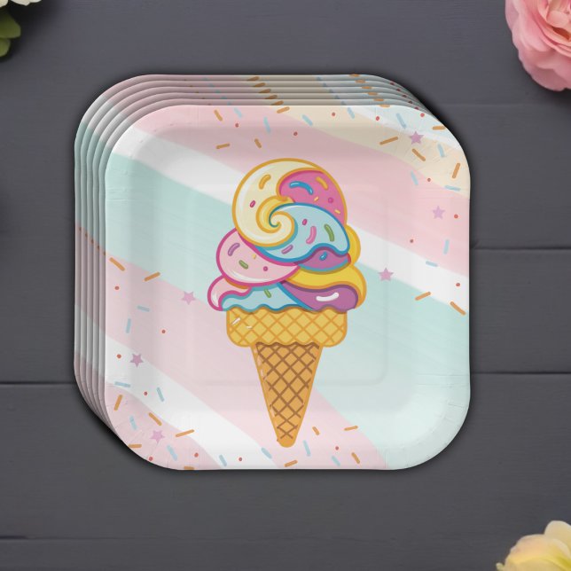 Colourful Ice Cream Scoop Sprinkles Baby Shower Paper Plate (Creator Uploaded)