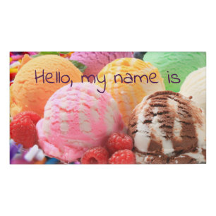 colourful ice cream scoops name tag