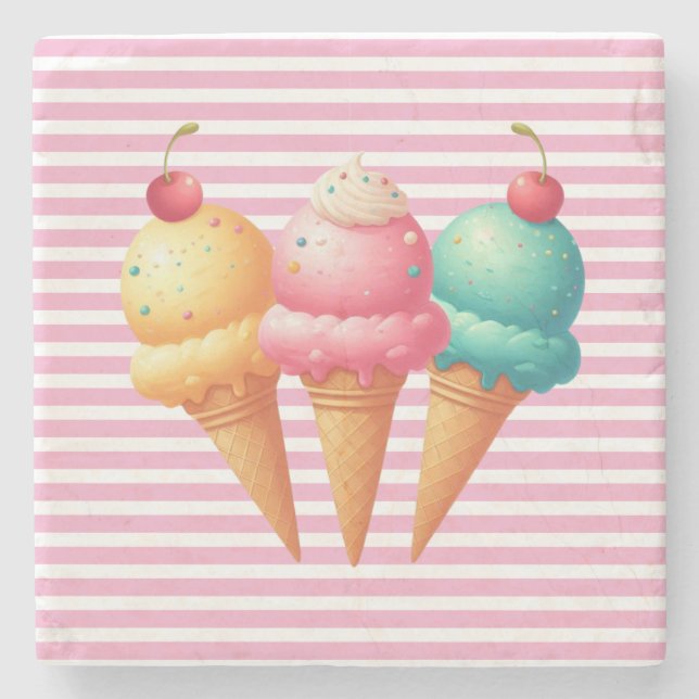 Colourful Ice cream Stone Coaster (Front)