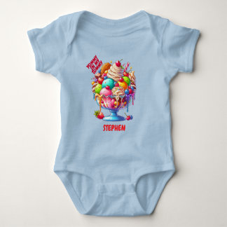 Colourful Ice Cream Sundae – Cute Dessert Illustra Baby Bodysuit