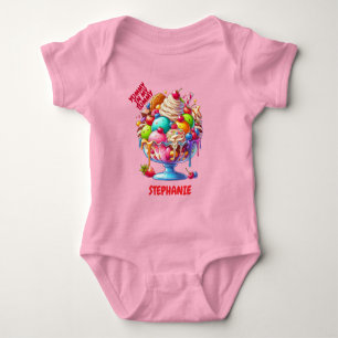 Colourful Ice Cream Sundae – Cute Dessert Illustra Baby Bodysuit