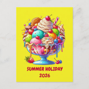 Colourful Ice Cream Sundae – Cute Dessert Illustra Holiday Postcard