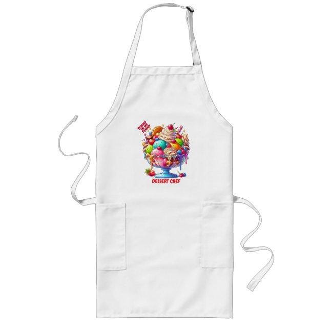 Colourful Ice Cream Sundae – Cute Dessert Illustra Long Apron (Front)