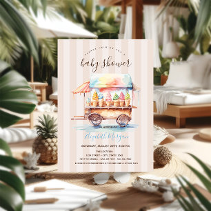 Colourful Ice Creams Truck Stripes Baby Shower  Invitation