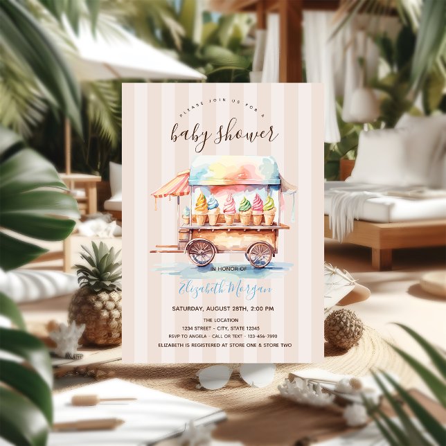 Colourful Ice Creams Truck Stripes Baby Shower  Invitation (Creator Uploaded)